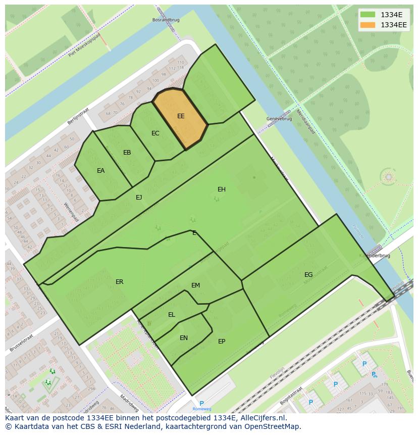 Afbeelding van het postcodegebied 1334 EE op de kaart.