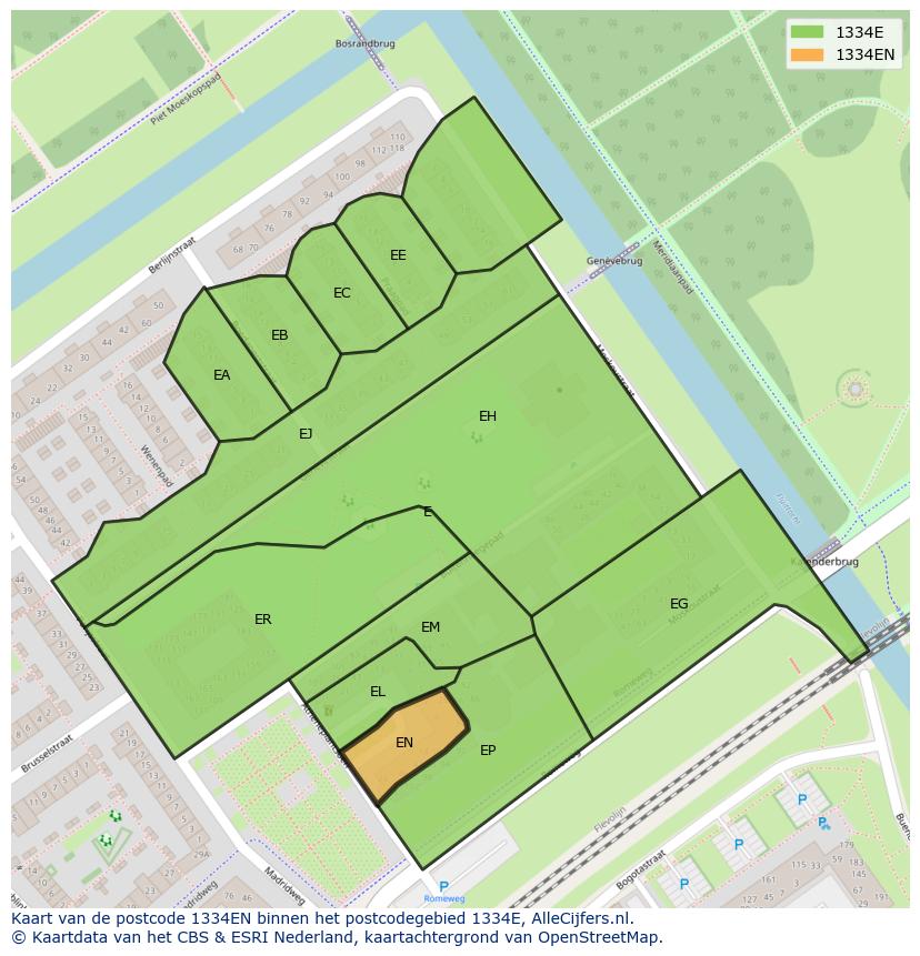 Afbeelding van het postcodegebied 1334 EN op de kaart.