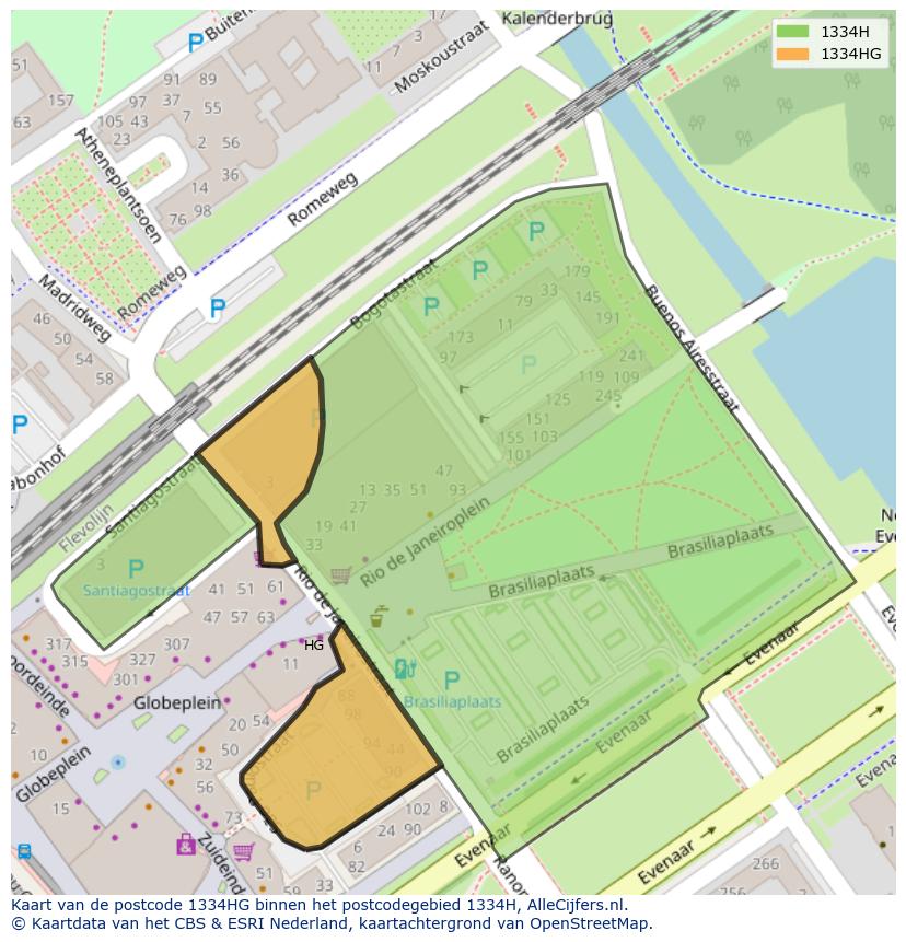Afbeelding van het postcodegebied 1334 HG op de kaart.