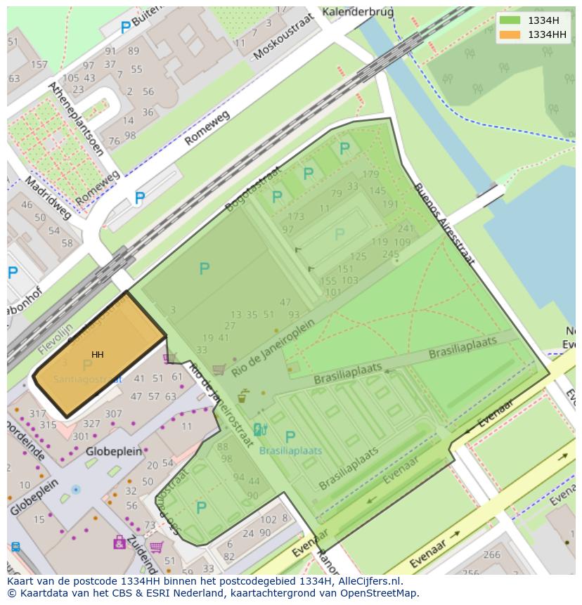 Afbeelding van het postcodegebied 1334 HH op de kaart.
