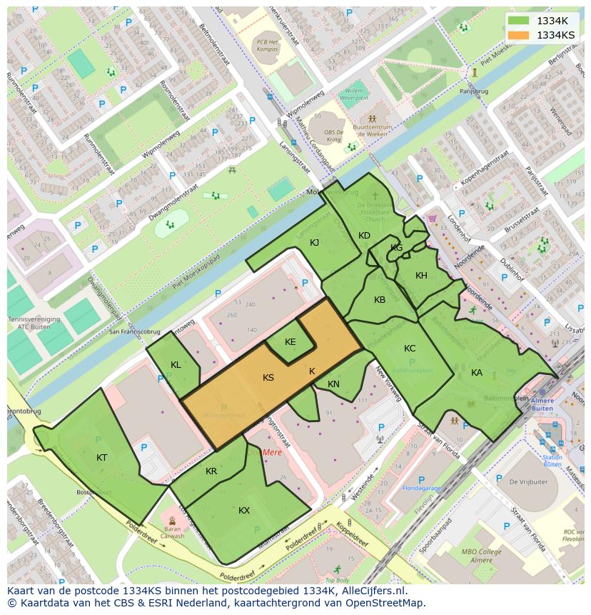 Afbeelding van het postcodegebied 1334 KS op de kaart.