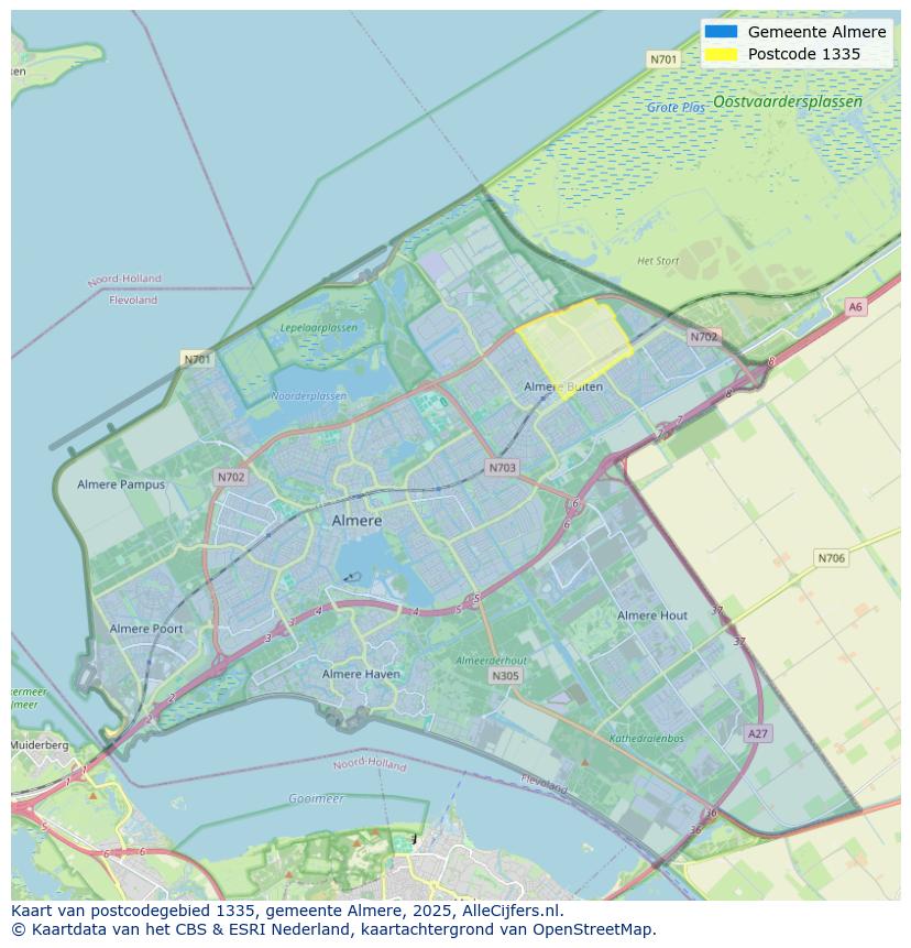 Afbeelding van het postcodegebied 1335 op de kaart.