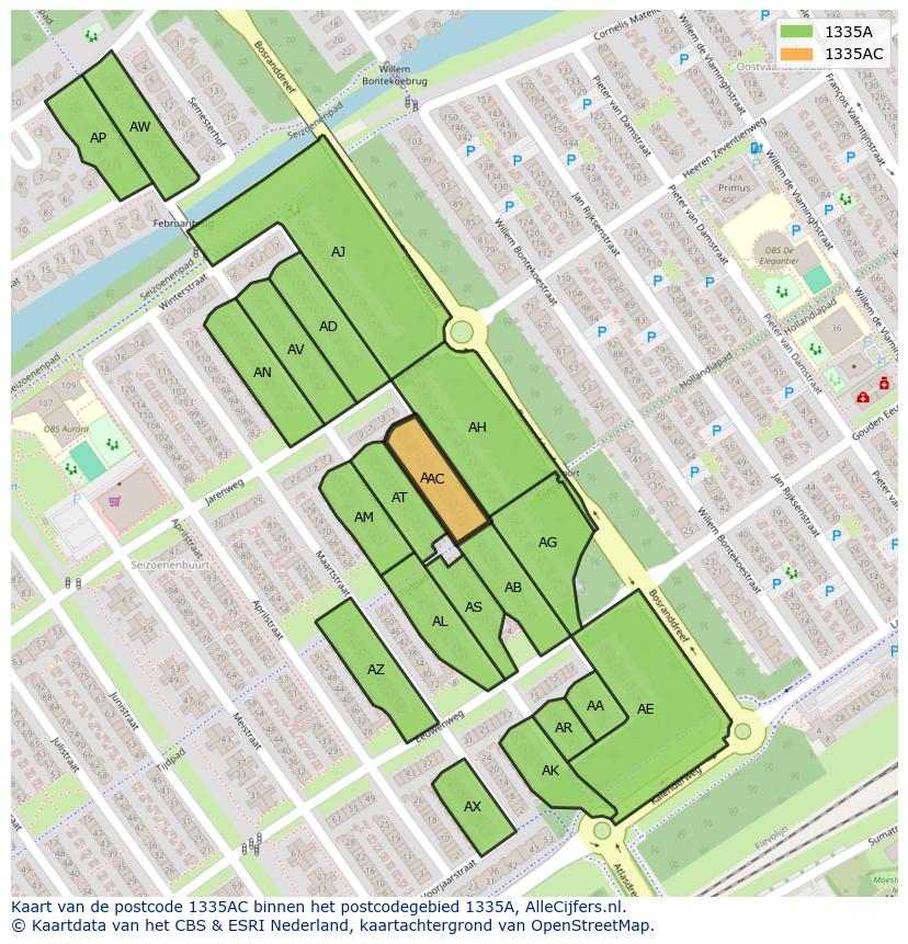 Afbeelding van het postcodegebied 1335 AC op de kaart.