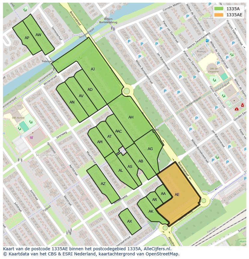 Afbeelding van het postcodegebied 1335 AE op de kaart.