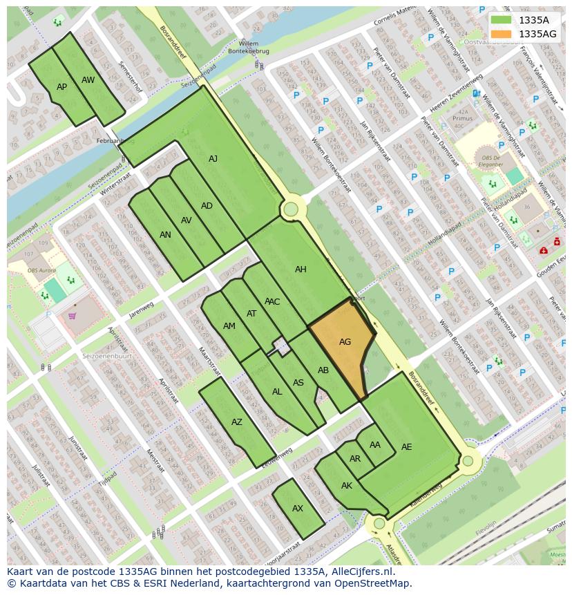 Afbeelding van het postcodegebied 1335 AG op de kaart.