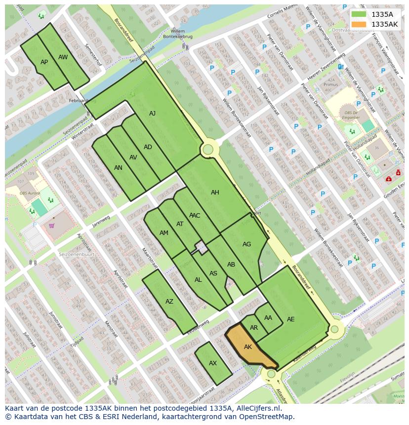 Afbeelding van het postcodegebied 1335 AK op de kaart.