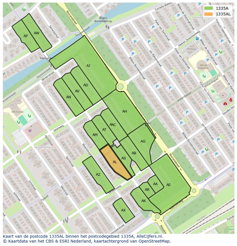 Afbeelding van het postcodegebied 1335 AL op de kaart.