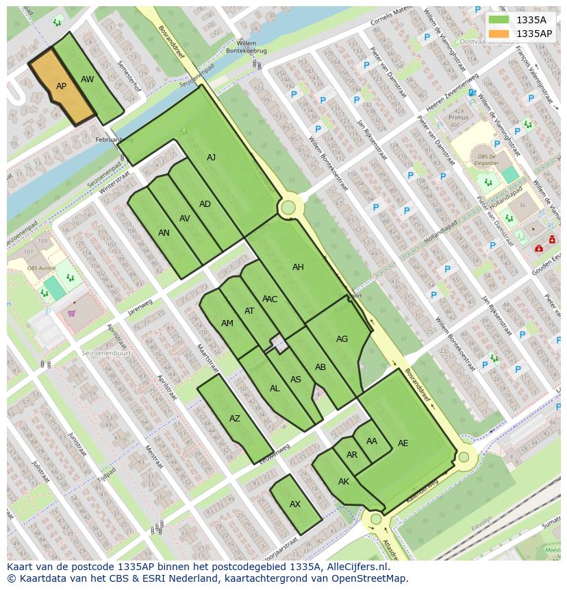 Afbeelding van het postcodegebied 1335 AP op de kaart.