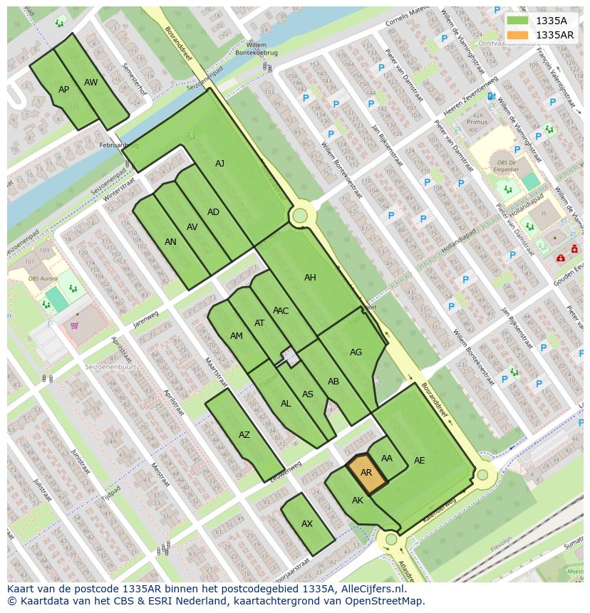 Afbeelding van het postcodegebied 1335 AR op de kaart.