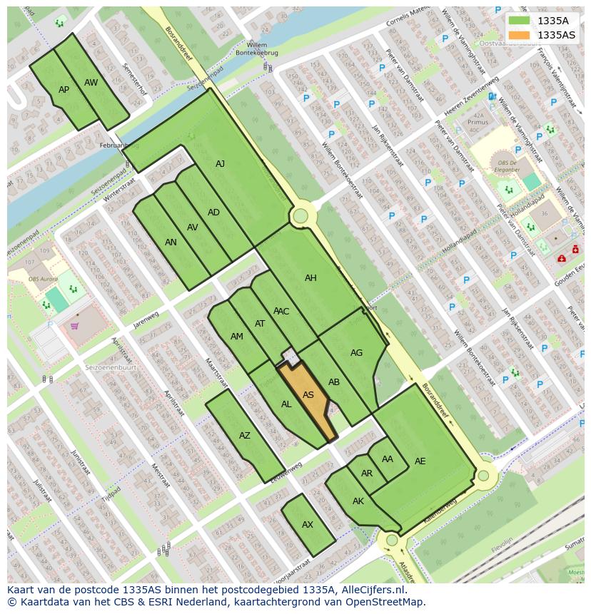 Afbeelding van het postcodegebied 1335 AS op de kaart.
