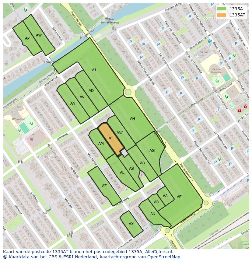 Afbeelding van het postcodegebied 1335 AT op de kaart.