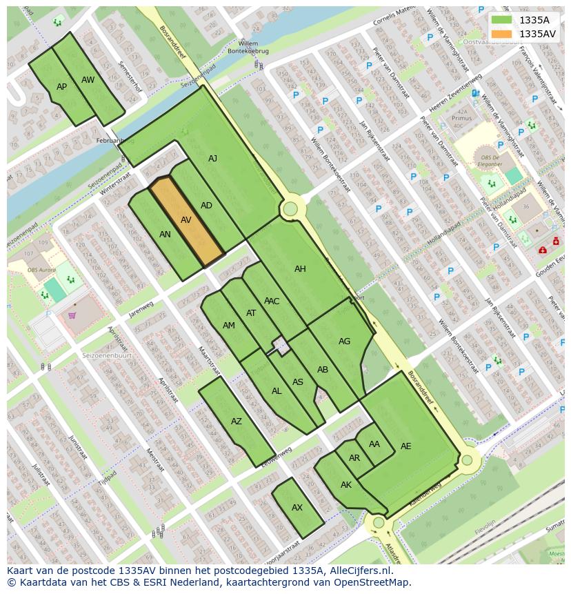 Afbeelding van het postcodegebied 1335 AV op de kaart.