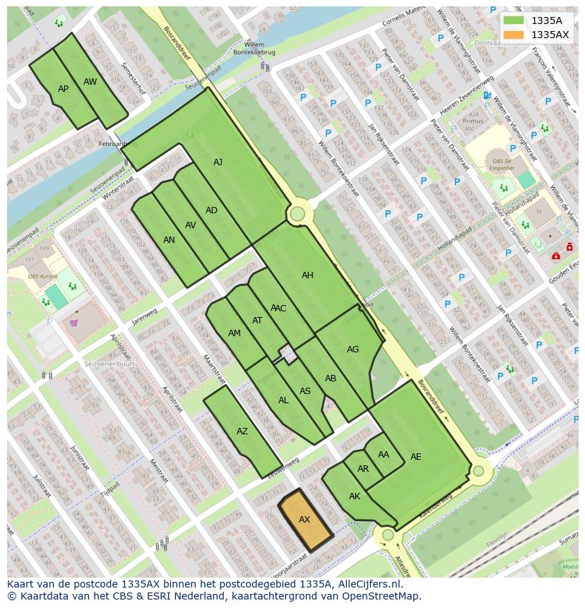 Afbeelding van het postcodegebied 1335 AX op de kaart.
