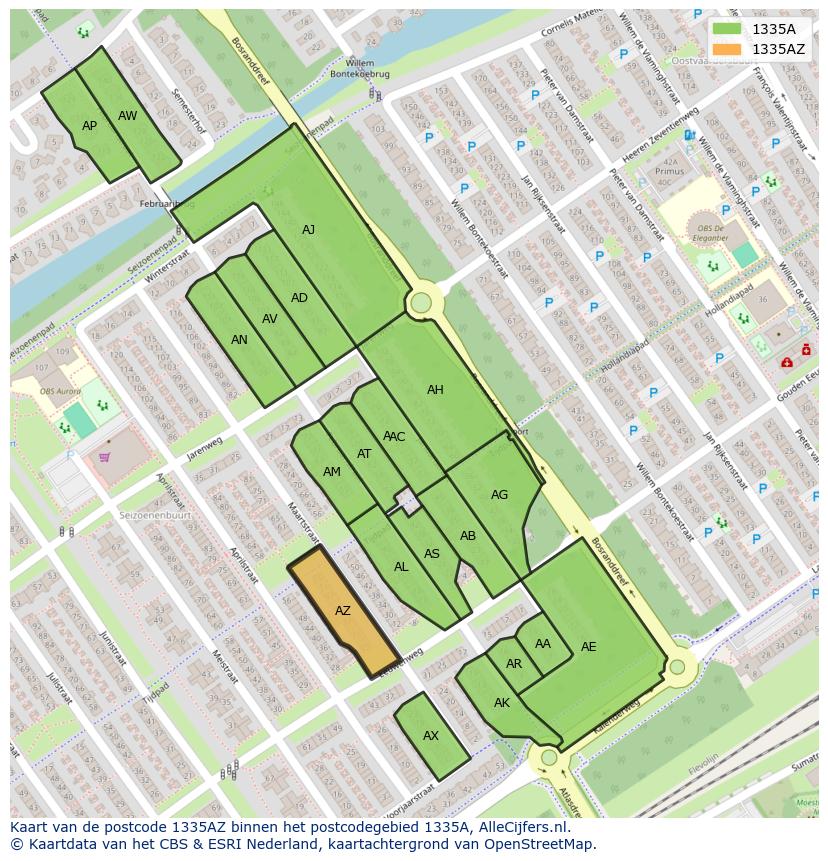 Afbeelding van het postcodegebied 1335 AZ op de kaart.