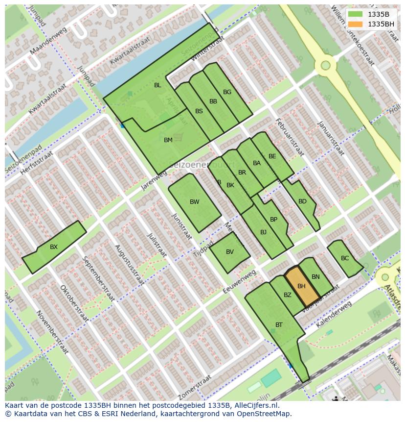 Afbeelding van het postcodegebied 1335 BH op de kaart.