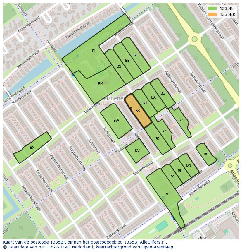 Afbeelding van het postcodegebied 1335 BK op de kaart.