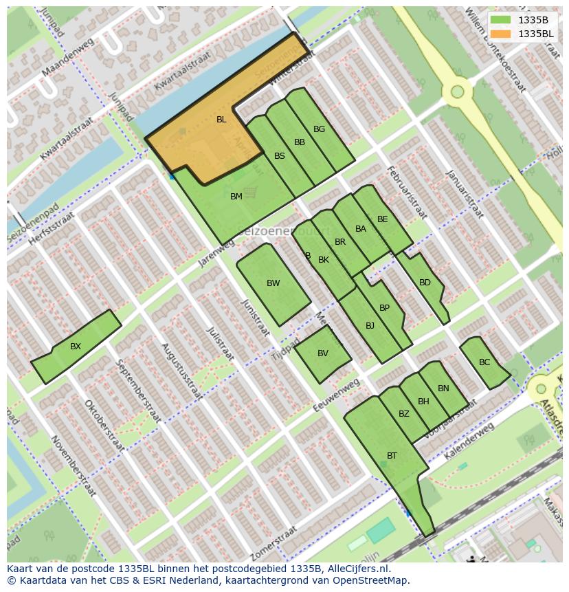Afbeelding van het postcodegebied 1335 BL op de kaart.