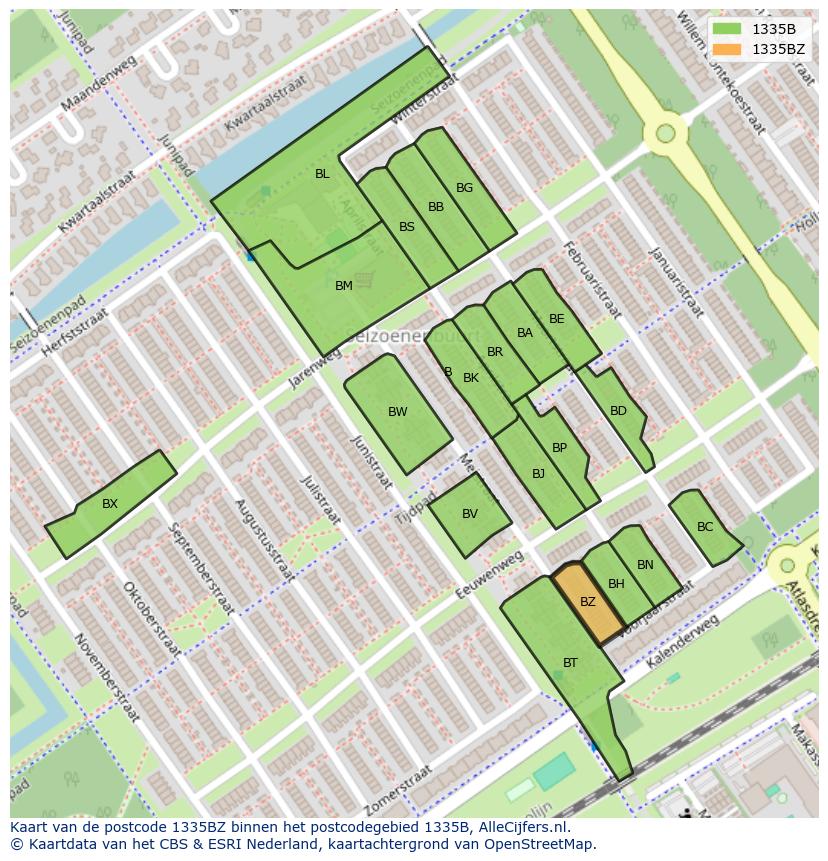 Afbeelding van het postcodegebied 1335 BZ op de kaart.