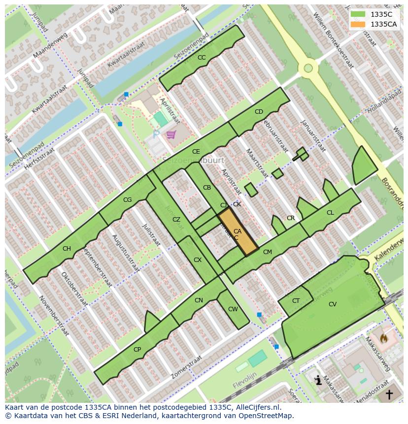 Afbeelding van het postcodegebied 1335 CA op de kaart.