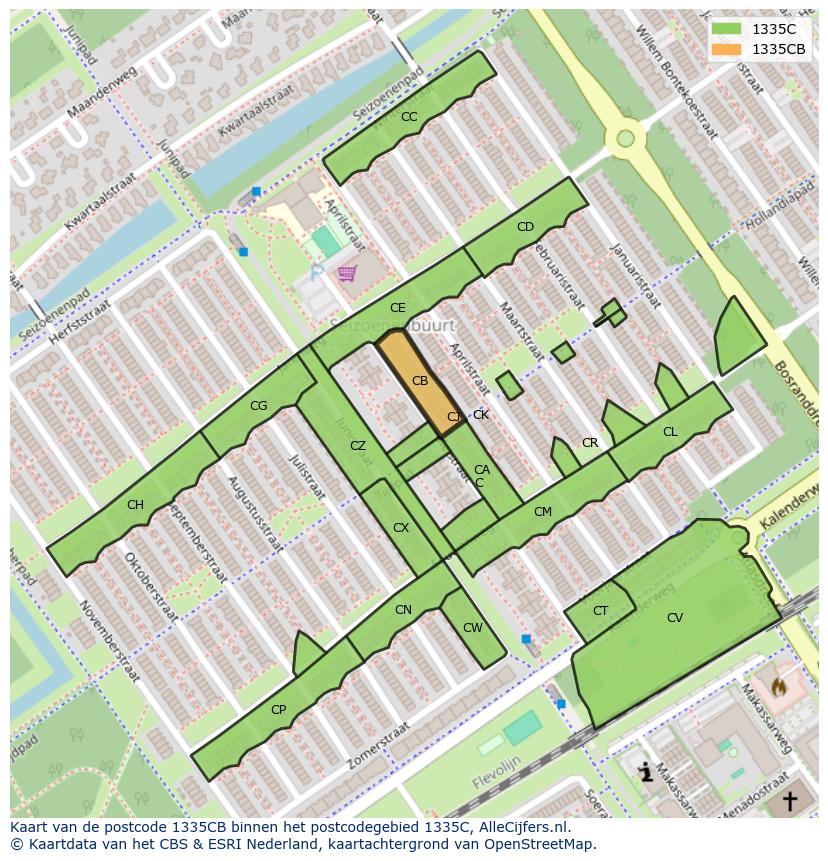 Afbeelding van het postcodegebied 1335 CB op de kaart.
