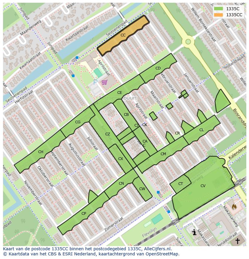Afbeelding van het postcodegebied 1335 CC op de kaart.
