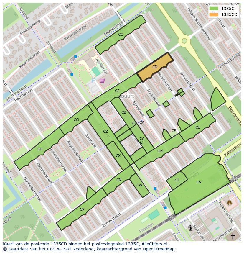 Afbeelding van het postcodegebied 1335 CD op de kaart.