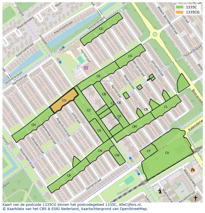 Afbeelding van het postcodegebied 1335 CG op de kaart.