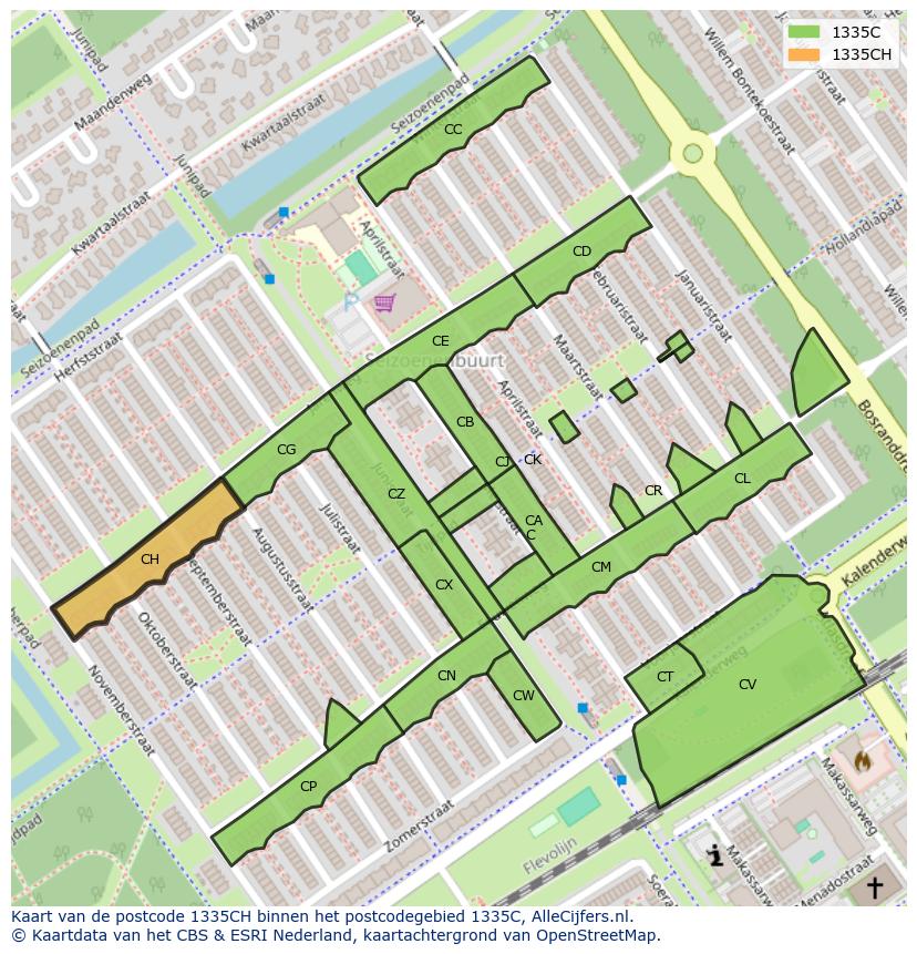 Afbeelding van het postcodegebied 1335 CH op de kaart.