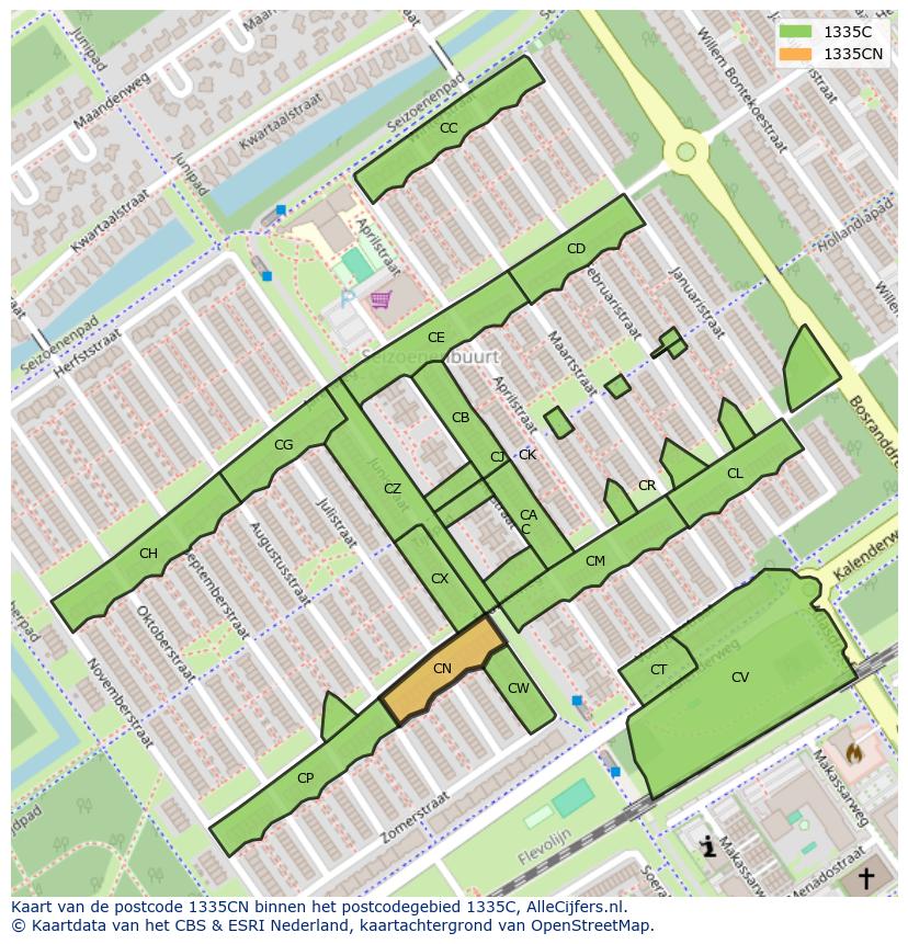 Afbeelding van het postcodegebied 1335 CN op de kaart.
