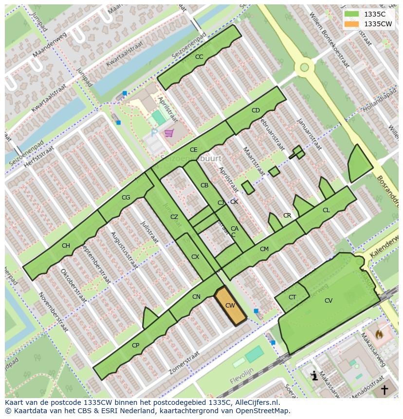 Afbeelding van het postcodegebied 1335 CW op de kaart.