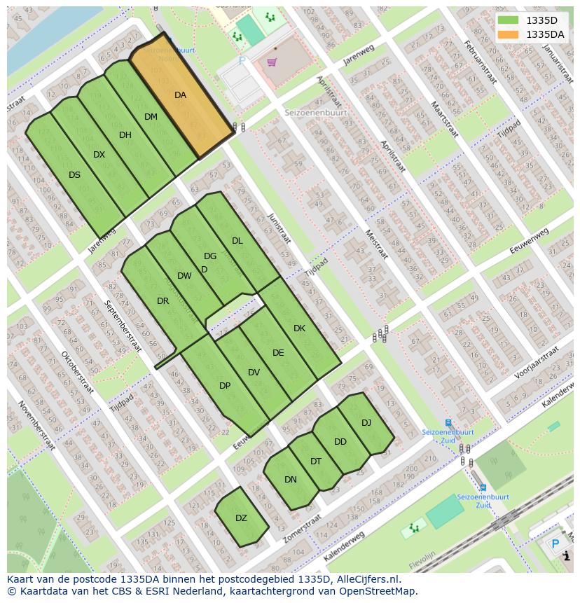 Afbeelding van het postcodegebied 1335 DA op de kaart.