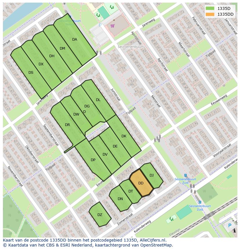Afbeelding van het postcodegebied 1335 DD op de kaart.
