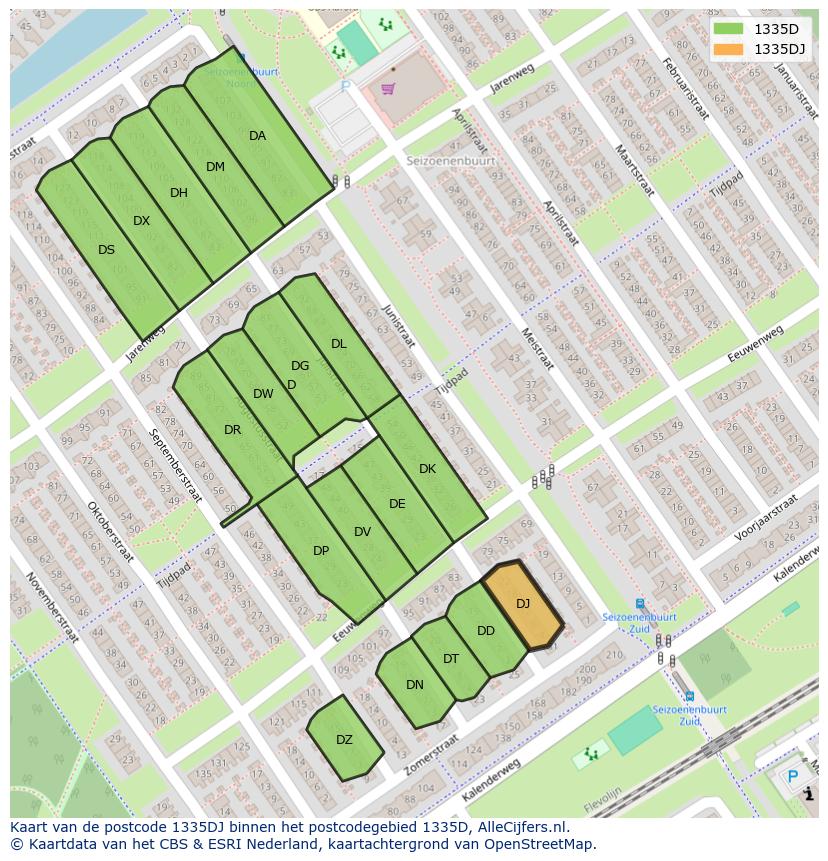 Afbeelding van het postcodegebied 1335 DJ op de kaart.