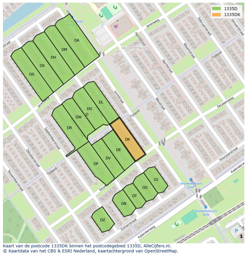 Afbeelding van het postcodegebied 1335 DK op de kaart.