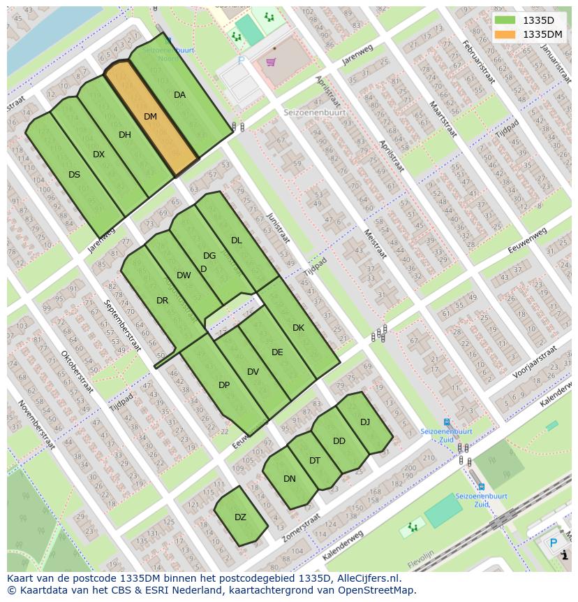 Afbeelding van het postcodegebied 1335 DM op de kaart.