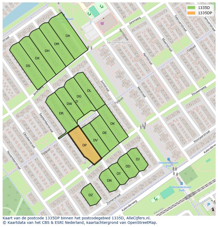 Afbeelding van het postcodegebied 1335 DP op de kaart.