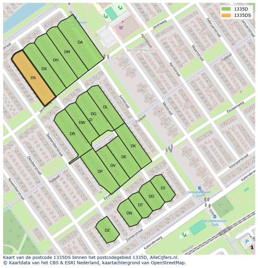 Afbeelding van het postcodegebied 1335 DS op de kaart.