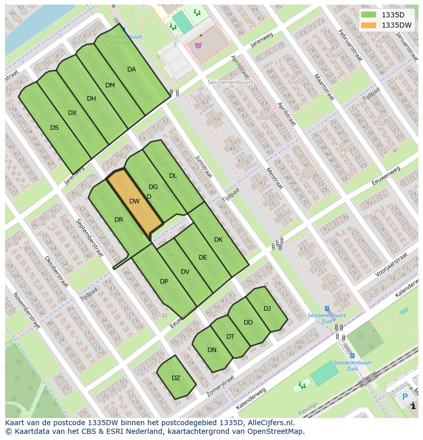 Afbeelding van het postcodegebied 1335 DW op de kaart.
