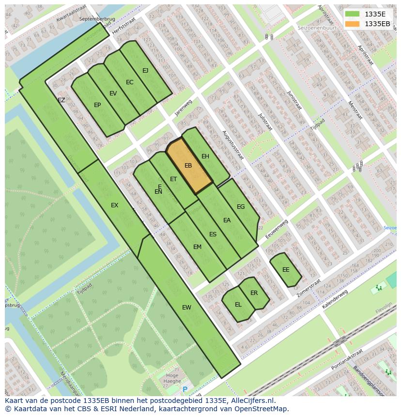 Afbeelding van het postcodegebied 1335 EB op de kaart.