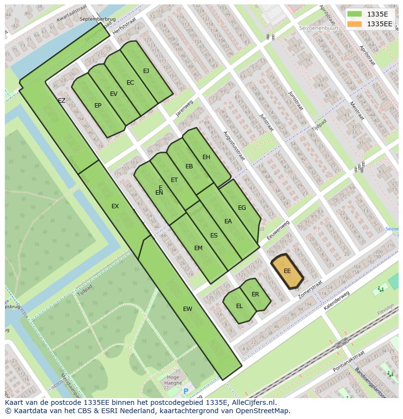 Afbeelding van het postcodegebied 1335 EE op de kaart.