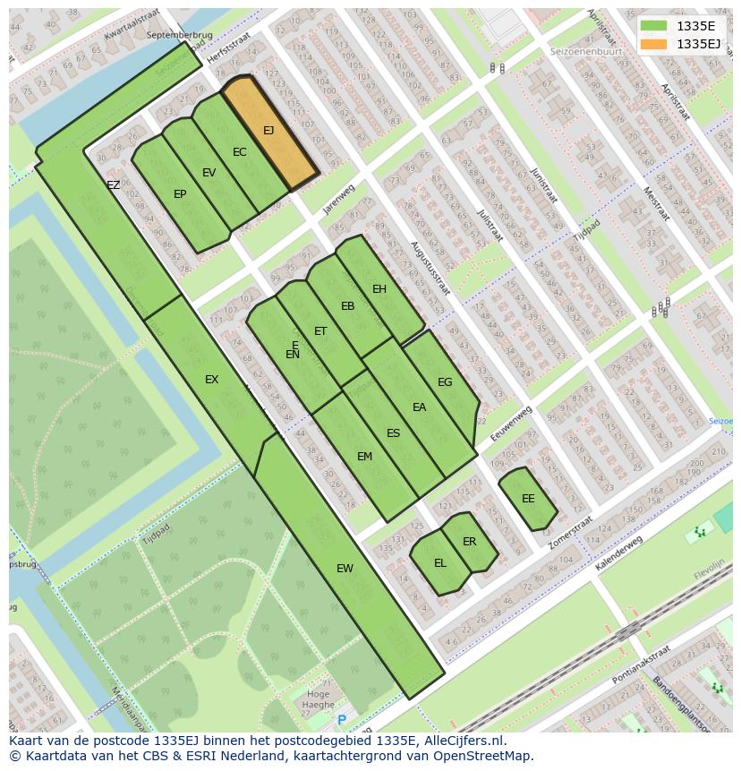 Afbeelding van het postcodegebied 1335 EJ op de kaart.