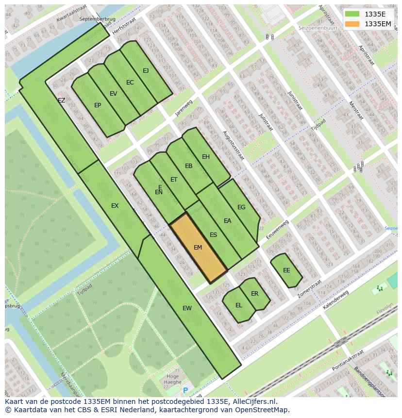Afbeelding van het postcodegebied 1335 EM op de kaart.