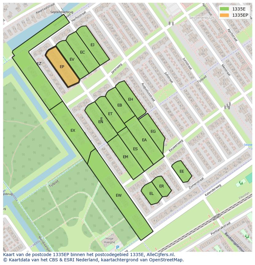Afbeelding van het postcodegebied 1335 EP op de kaart.