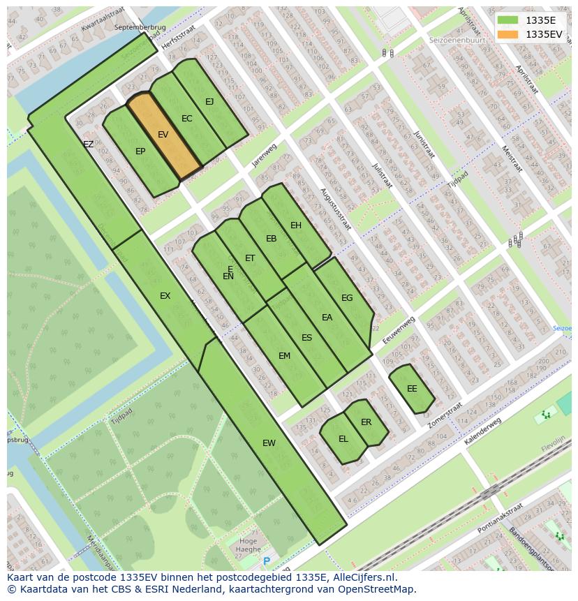 Afbeelding van het postcodegebied 1335 EV op de kaart.