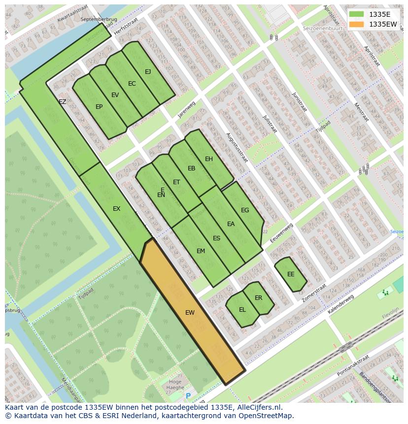 Afbeelding van het postcodegebied 1335 EW op de kaart.