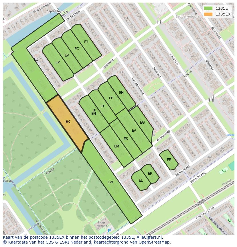 Afbeelding van het postcodegebied 1335 EX op de kaart.