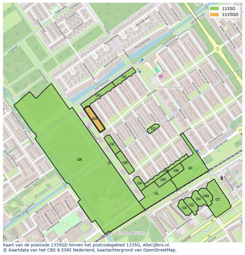 Afbeelding van het postcodegebied 1335 GD op de kaart.