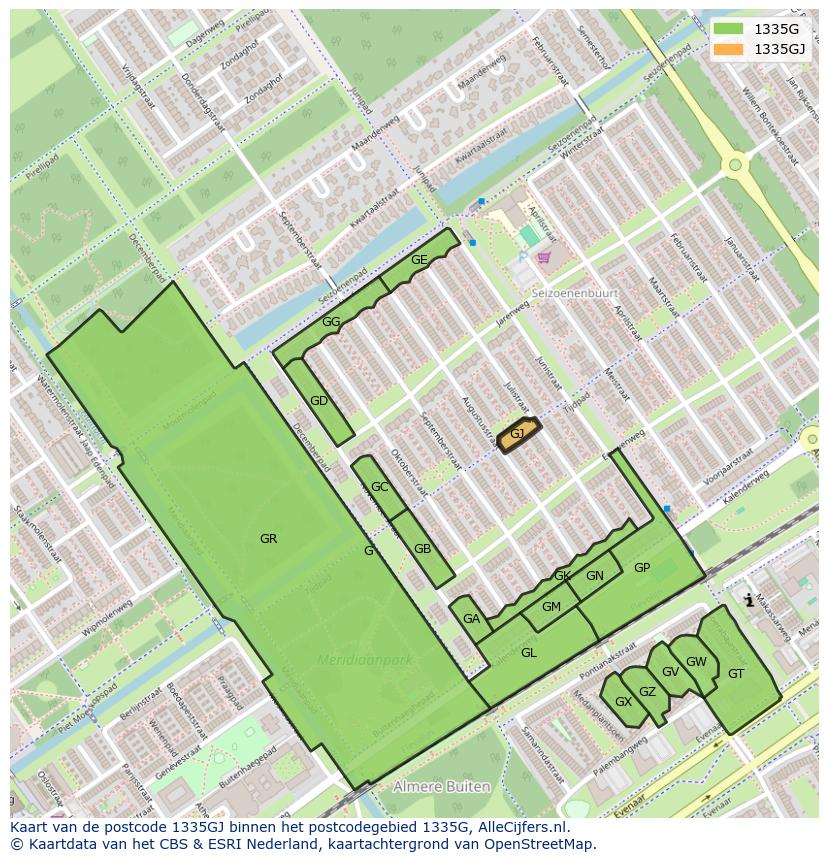 Afbeelding van het postcodegebied 1335 GJ op de kaart.