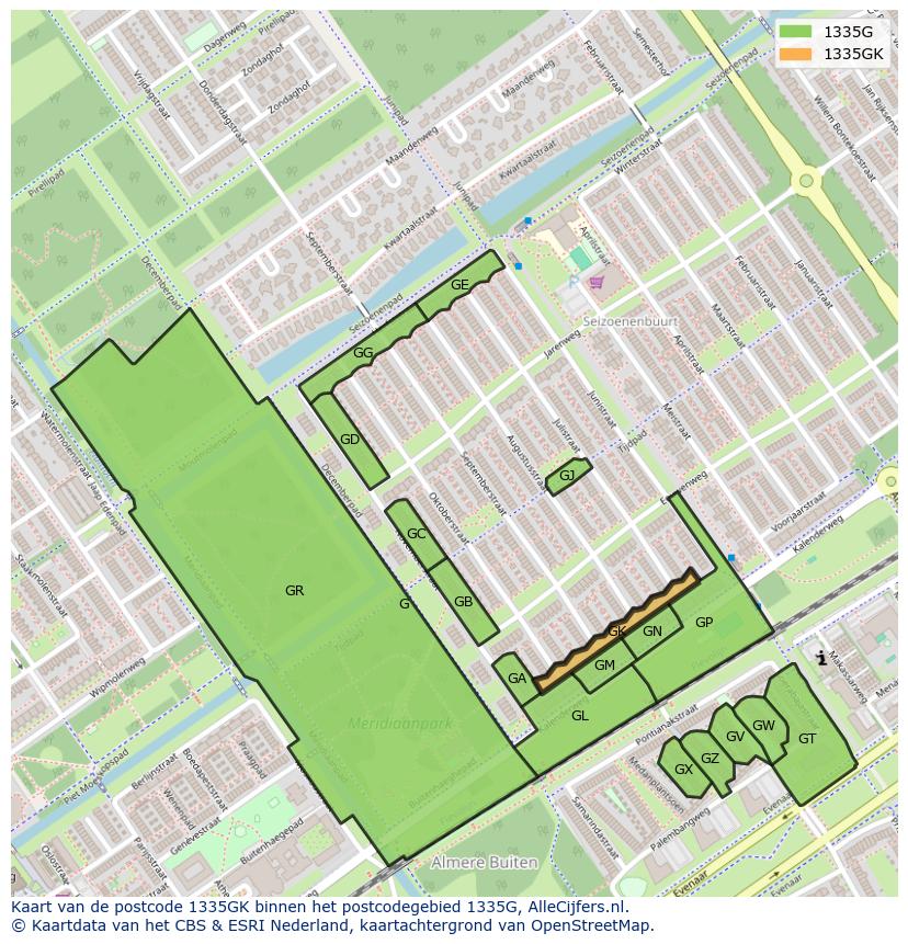 Afbeelding van het postcodegebied 1335 GK op de kaart.