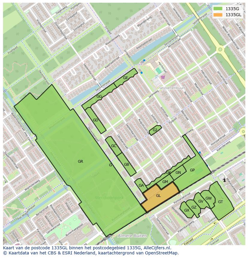 Afbeelding van het postcodegebied 1335 GL op de kaart.